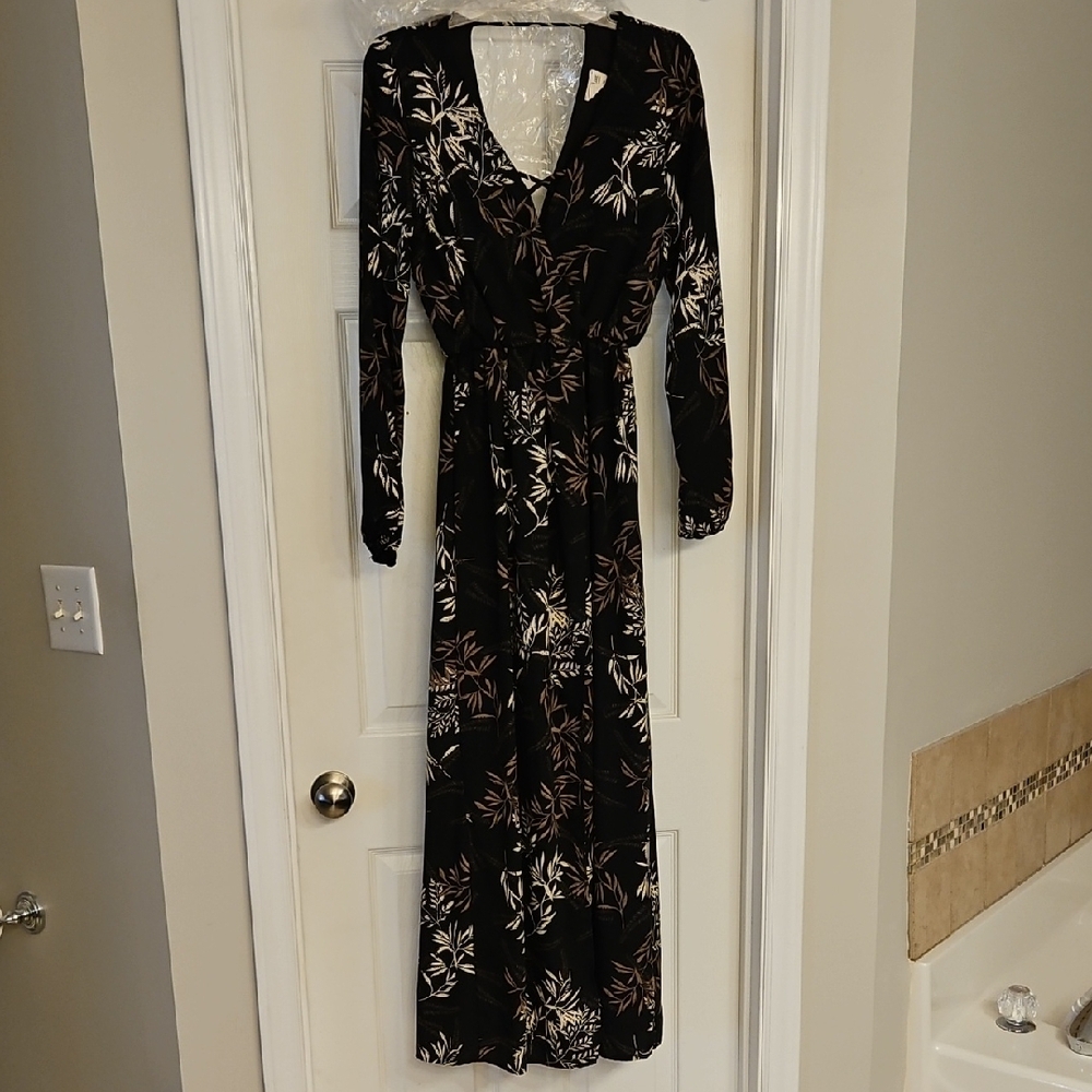 Peach Love California Black and Tan Wrap Maxi Dress